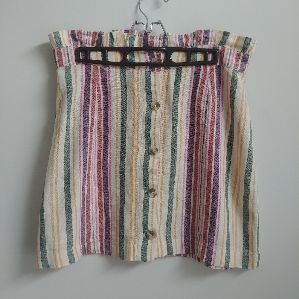 Abound thick linen blend paperbag waist button front striped short skirt Medium - Picture 1 of 10